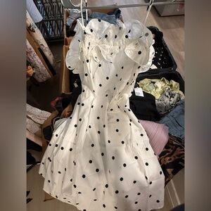 H&M Strapless White Dress with Black Polka Dots